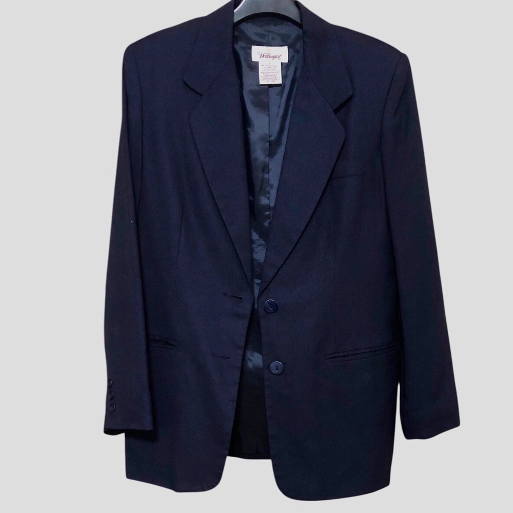 Ladies Blazer, Worthington, Size 10, navy blue, 85% Rayon 15% Linen.